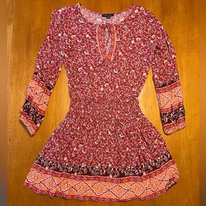 American Eagle Long Sleeve Red Patterned Dress